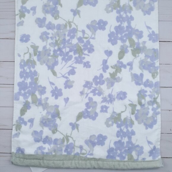 Kassafina Bath Towel Set Velour Purple Flowers Floral Green Border - Picture 3 of 3